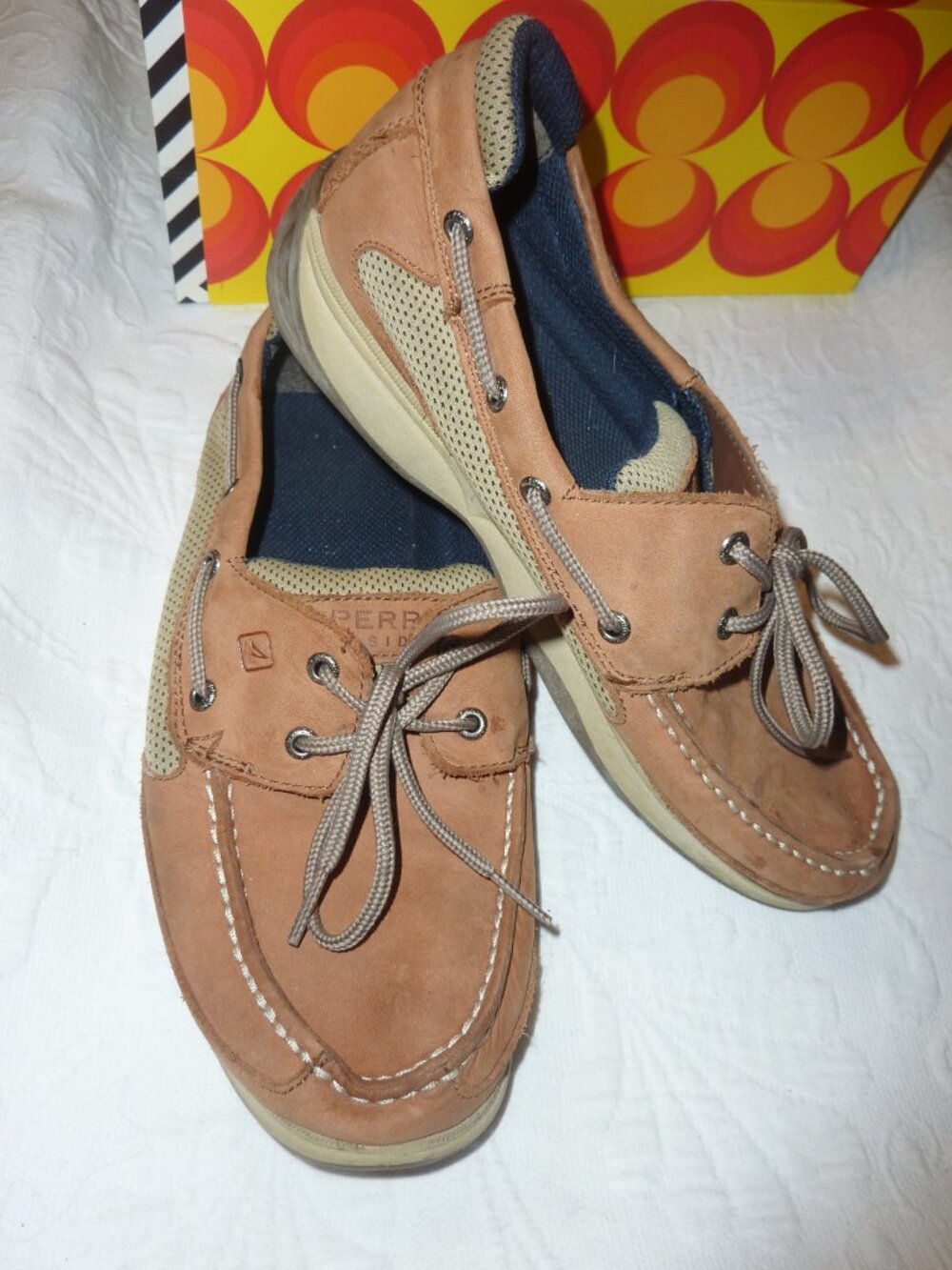Sperry Topsiders Leather & Mesh Boat Shoes Big Boy's Size 6.5 Excellent Conditio